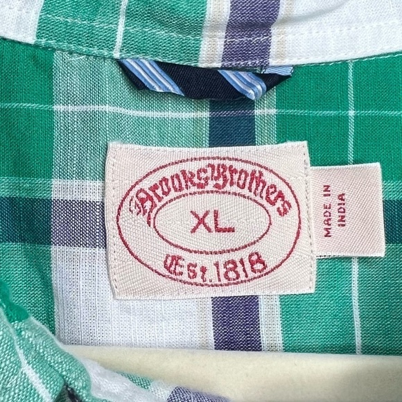 Brooks Brothers Plaid Blue and Green Short Sleeve Button Down 100% Cotton XL - Picture 6 of 7